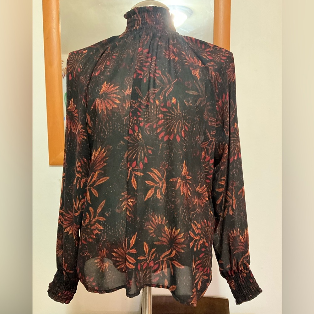 H&M Black and Orange Floral Blouse